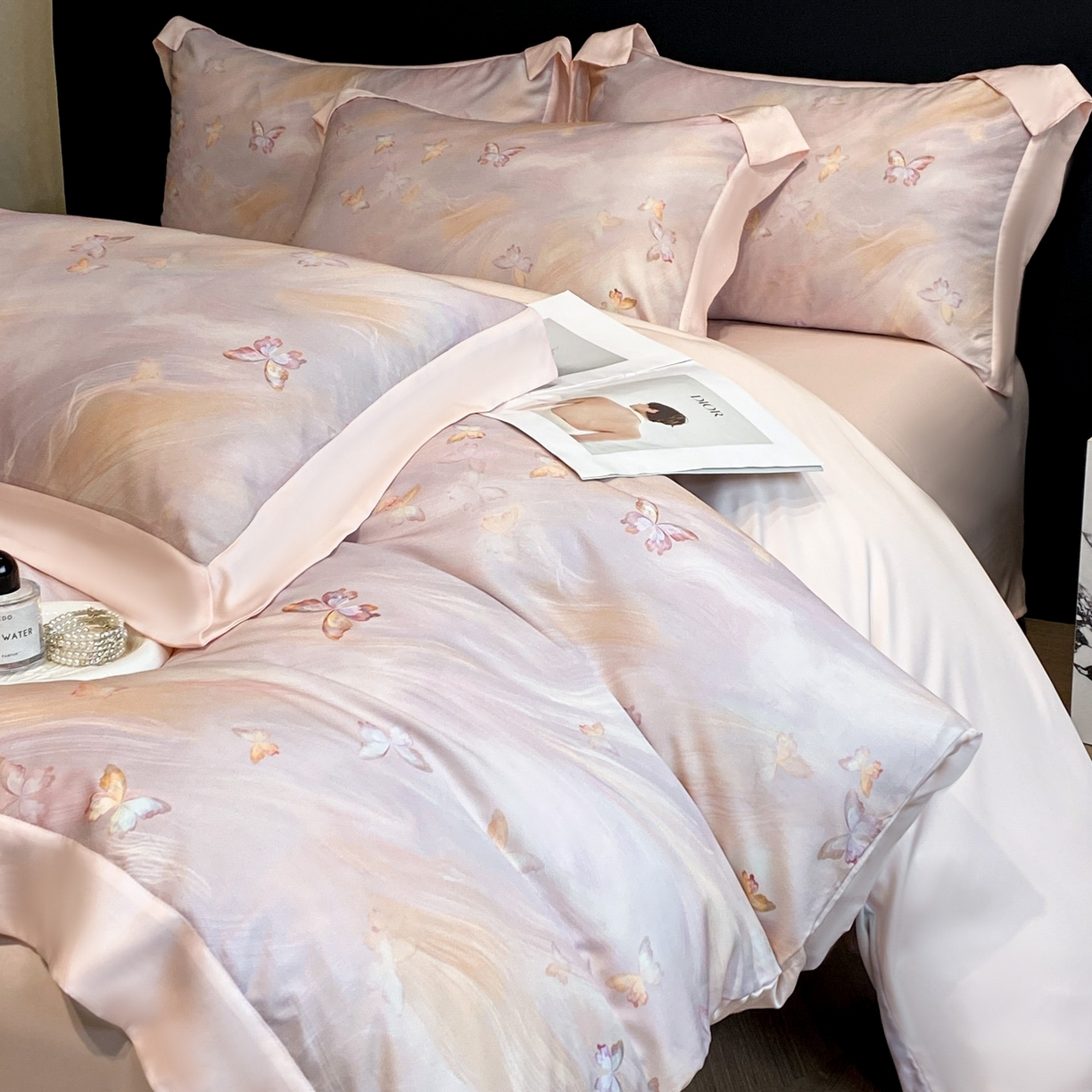 博纳家纺 2026新款数码印花天丝宽边四件套 流光-粉