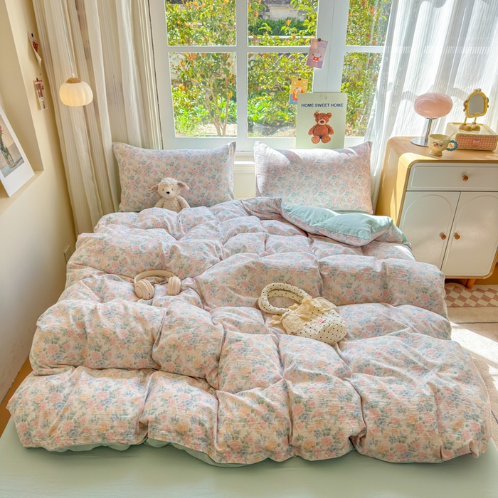 91家纺网 家纺一手货源 找家纺 （总）梵希雅 2026新款A类贝壳秀费尔岛风泡芙棉夏被空调被四件套