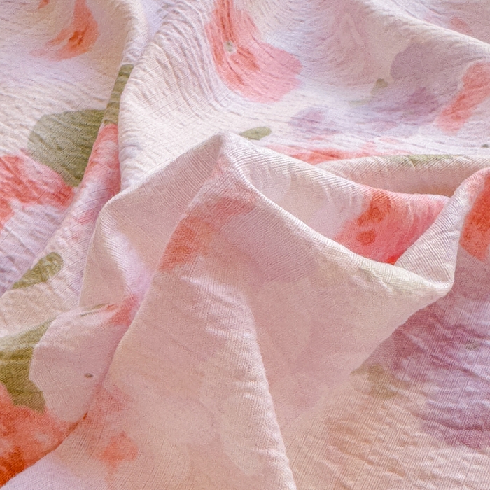 91家纺网 家纺一手货源 找家纺 梵希雅 2026新款A类木棉皱皱纱四件套 蜜桃花田