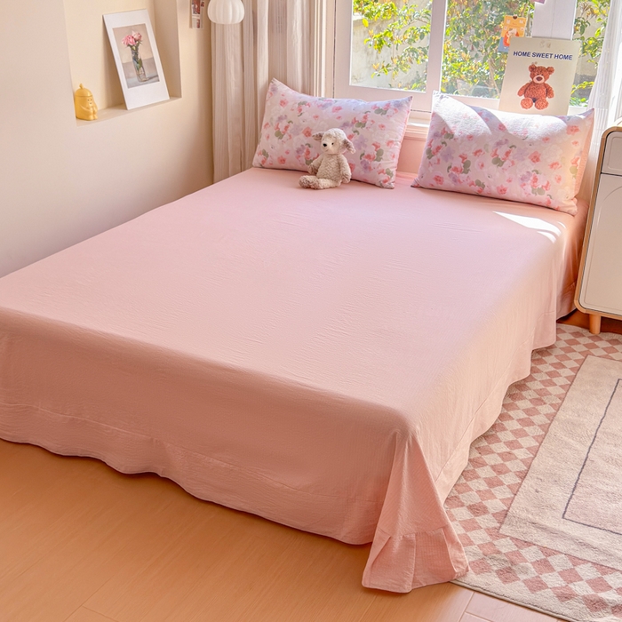 91家纺网 家纺一手货源 找家纺 梵希雅 2026新款A类木棉皱皱纱四件套 蜜桃花田