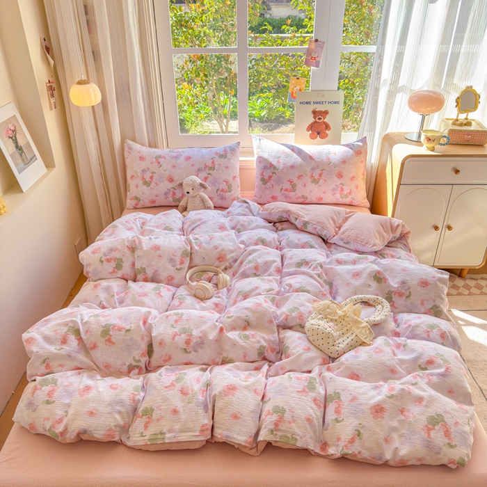 梵希雅 2026新款A类木棉皱皱纱四件套 蜜桃花田