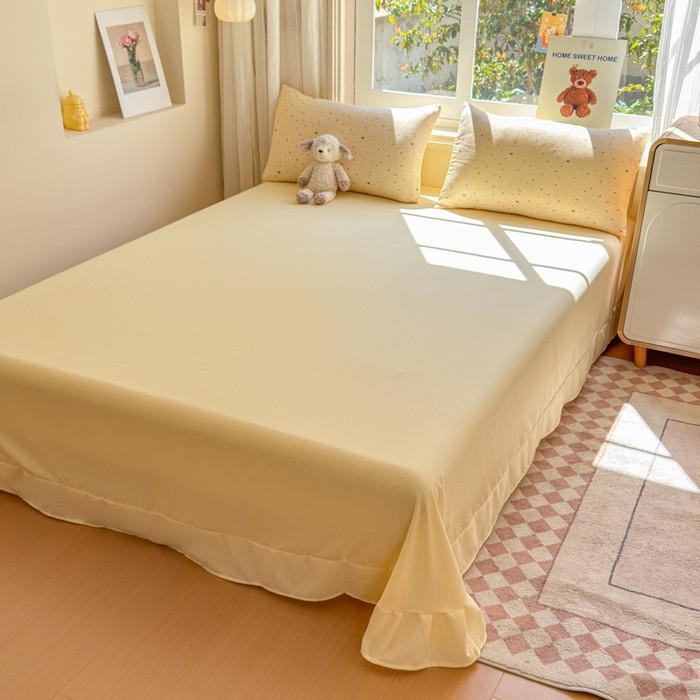 91家纺网 家纺一手货源 找家纺 梵希雅 2026新款A类木棉皱皱纱四件套 奶油彩糖