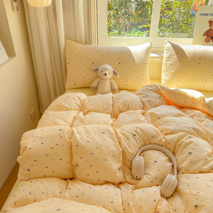 91家纺网 家纺一手货源 找家纺 梵希雅 2026新款A类木棉皱皱纱四件套 奶油彩糖