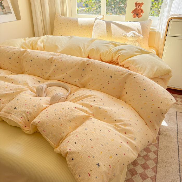 91家纺网 家纺一手货源 找家纺 梵希雅 2026新款A类木棉皱皱纱四件套 奶油彩糖