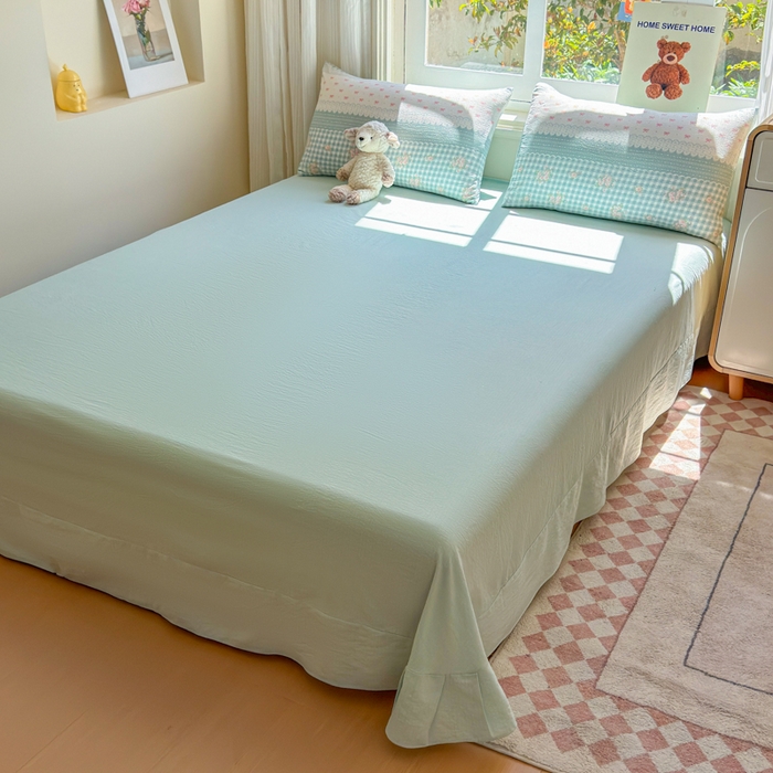 91家纺网 家纺一手货源 找家纺 梵希雅 2026新款A类木棉皱皱纱四件套 青格花信