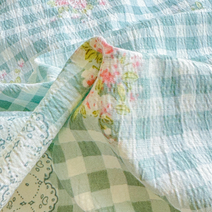 91家纺网 家纺一手货源 找家纺 梵希雅 2026新款A类木棉皱皱纱四件套 青格花信