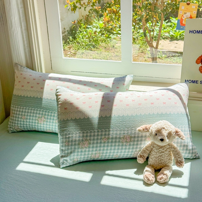 91家纺网 家纺一手货源 找家纺 梵希雅 2026新款A类木棉皱皱纱四件套 青格花信