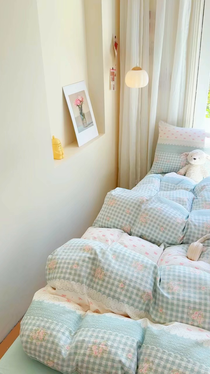 91家纺网 家纺一手货源 找家纺 梵希雅 2026新款A类木棉皱皱纱四件套 青格花信