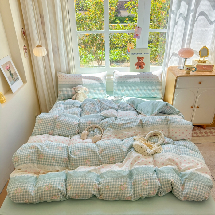 梵希雅 2026新款A类木棉皱皱纱四件套 青格花信