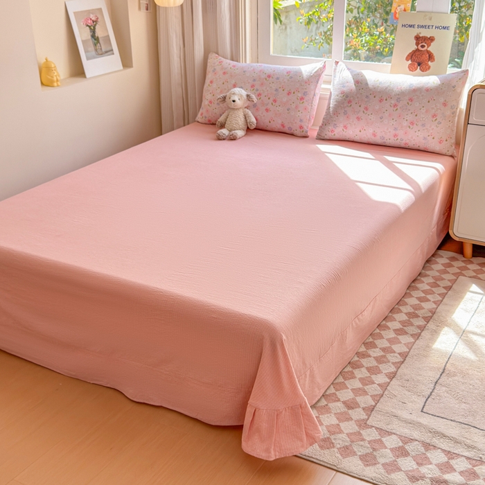 91家纺网 家纺一手货源 找家纺 梵希雅 2026新款A类木棉皱皱纱四件套 樱粉星野