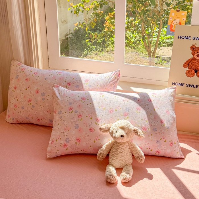 91家纺网 家纺一手货源 找家纺 梵希雅 2026新款A类木棉皱皱纱四件套 樱粉星野