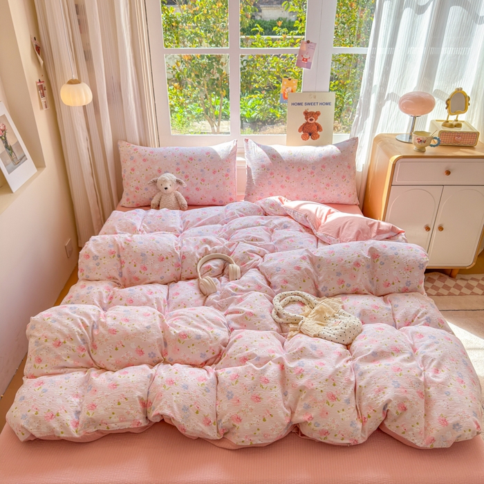 梵希雅 2026新款A类木棉皱皱纱四件套 樱粉星野