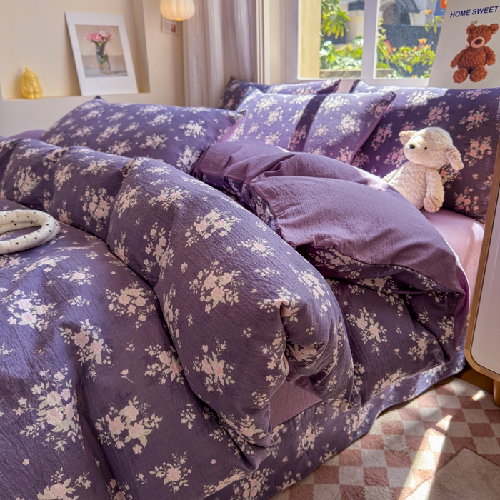 91家纺网 家纺一手货源 找家纺 梵希雅 2026新款A类木棉皱皱纱四件套 紫雾花野