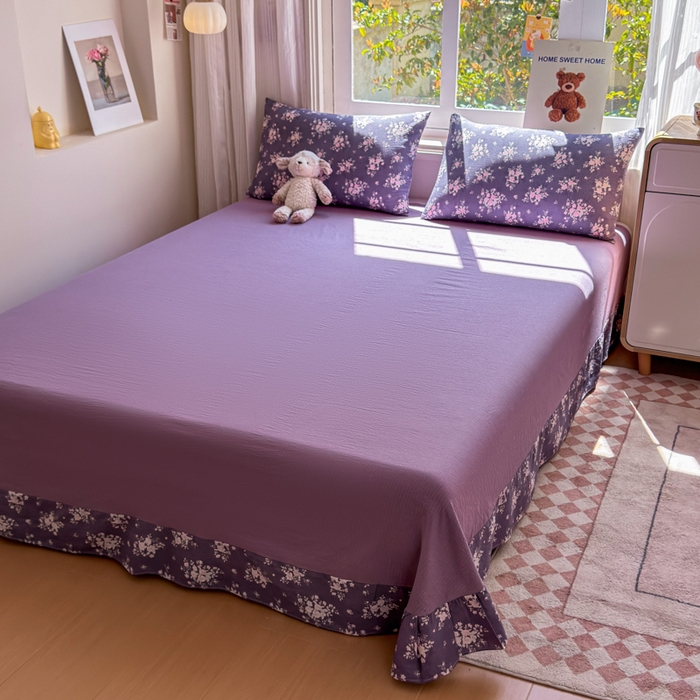 91家纺网 家纺一手货源 找家纺 梵希雅 2026新款A类木棉皱皱纱四件套 紫雾花野