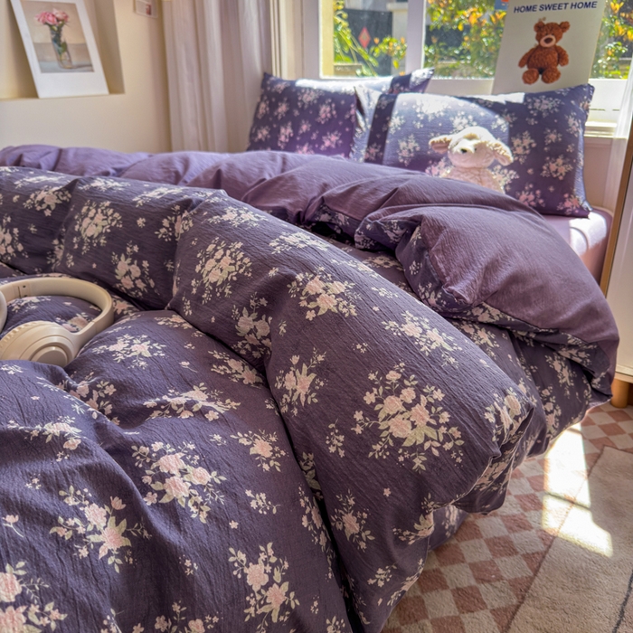 91家纺网 家纺一手货源 找家纺 梵希雅 2026新款A类木棉皱皱纱四件套 紫雾花野