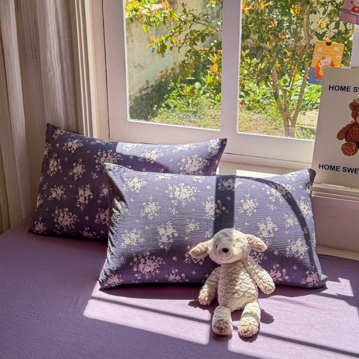 91家纺网 家纺一手货源 找家纺 梵希雅 2026新款A类木棉皱皱纱四件套 紫雾花野