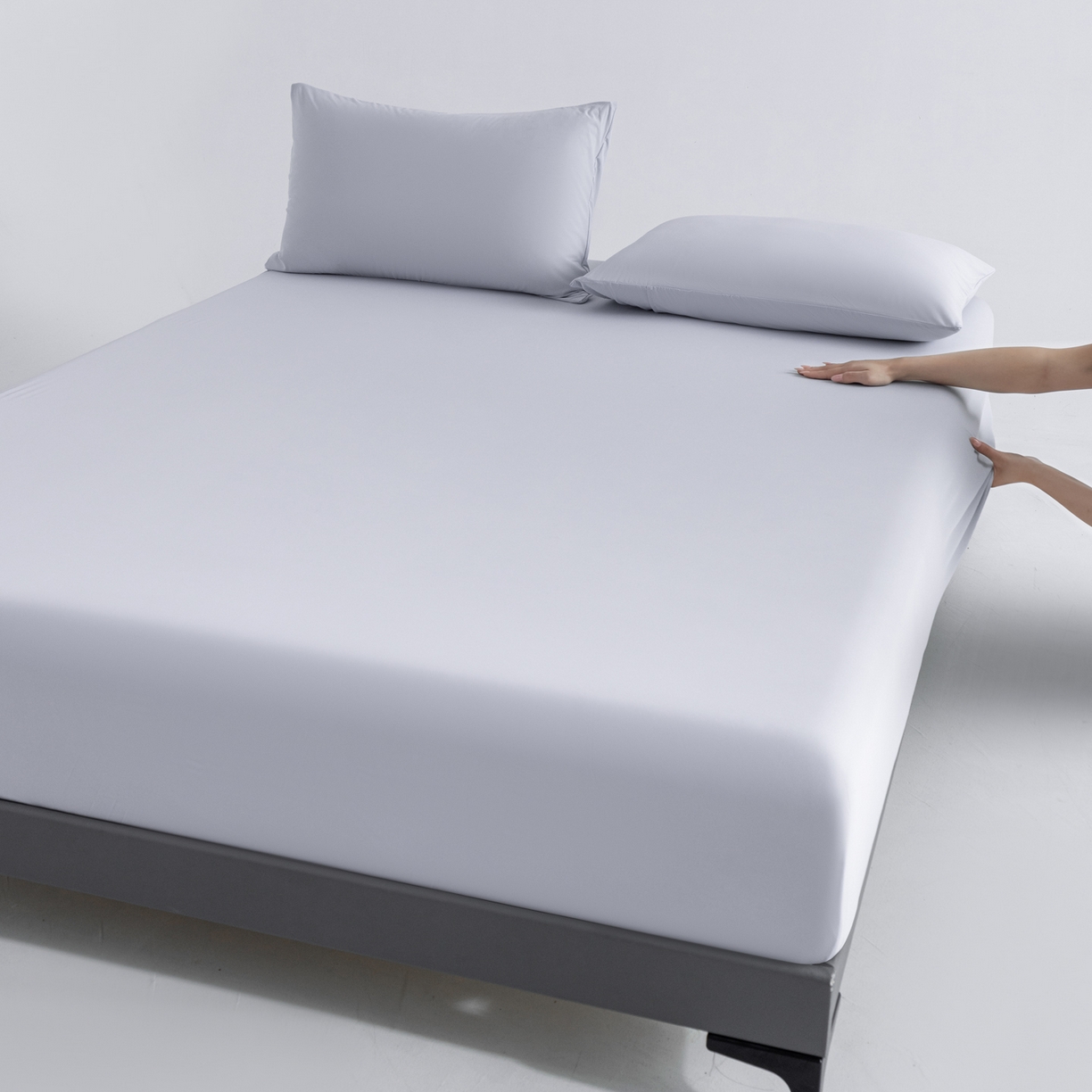 91家纺网 家纺一手货源 找家纺 梵心家纺 2026新款A类深睡星球床笠床垫保护罩床垫套枕套三件套160g氨纶 蓝岩灰