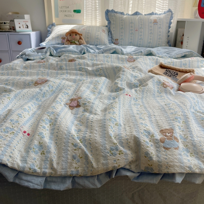 91家纺网 家纺一手货源 找家纺 （总）迪梦姿家纺 2026新款泡芙纱花边款夏被四件套