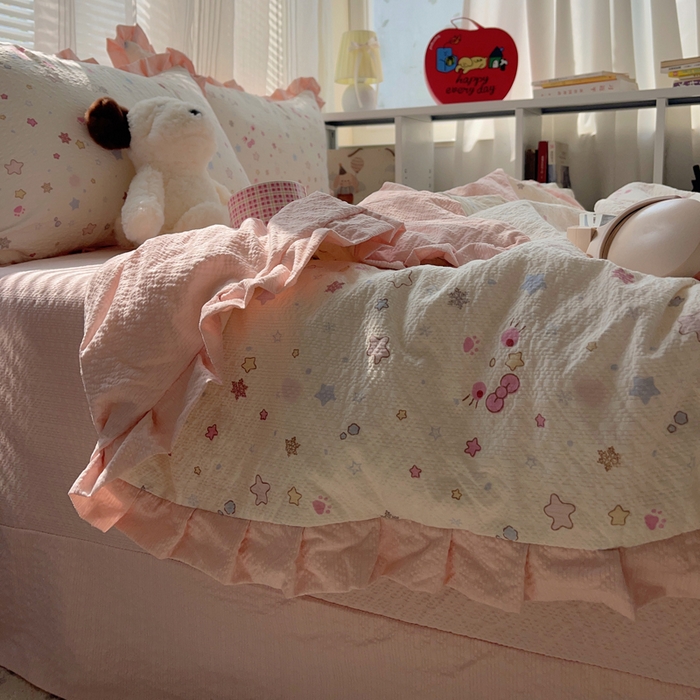 91家纺网 家纺一手货源 找家纺 （总）迪梦姿家纺 2026新款泡芙纱花边款夏被四件套