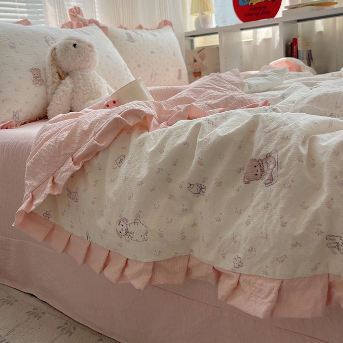 91家纺网 家纺一手货源 找家纺 （总）迪梦姿家纺 2026新款泡芙纱花边款夏被四件套