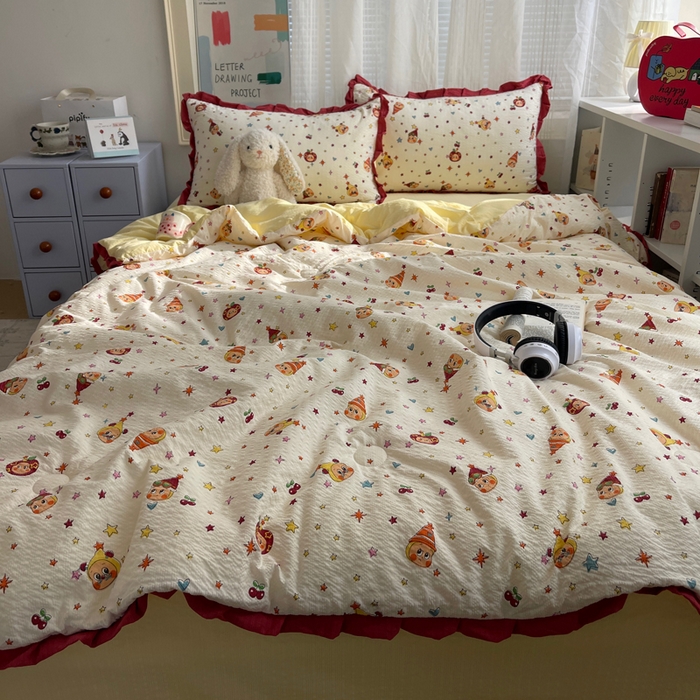 91家纺网 家纺一手货源 找家纺 迪梦姿家纺 2026新款泡芙纱花边款夏被四件套 旧街星星