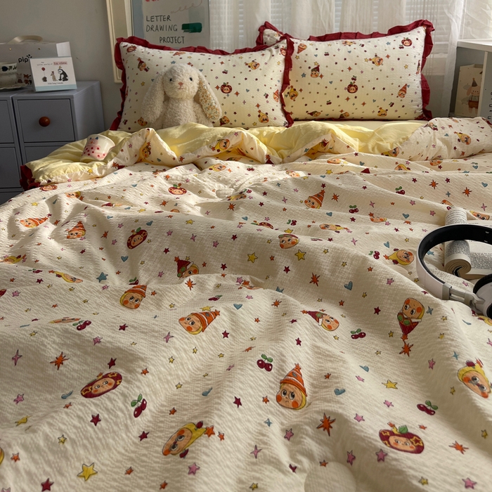 91家纺网 家纺一手货源 找家纺 迪梦姿家纺 2026新款泡芙纱花边款夏被四件套 旧街星星