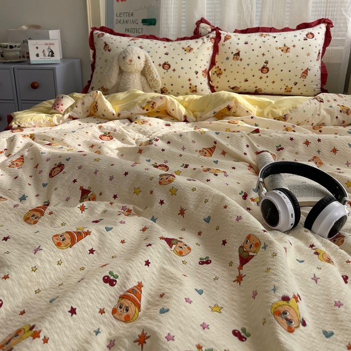 91家纺网 家纺一手货源 找家纺 迪梦姿家纺 2026新款泡芙纱花边款夏被四件套 旧街星星