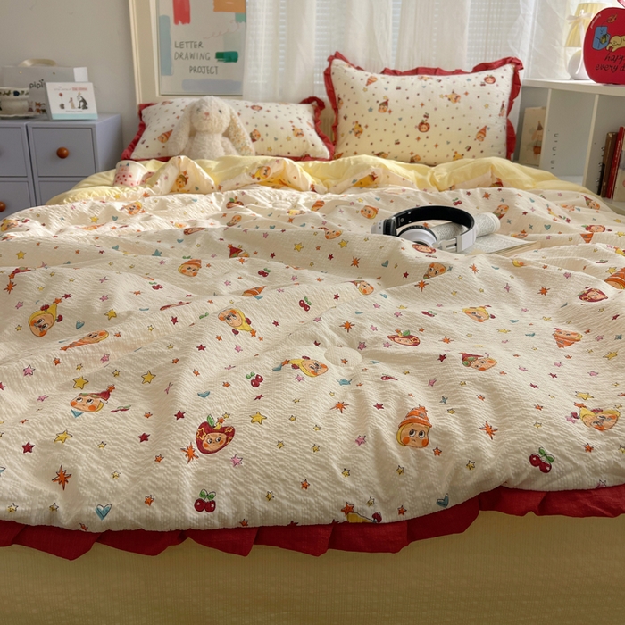 91家纺网 家纺一手货源 找家纺 迪梦姿家纺 2026新款泡芙纱花边款夏被四件套 旧街星星