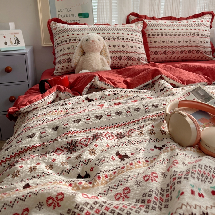 91家纺网 家纺一手货源 找家纺 迪梦姿家纺 2026新款泡芙纱花边款夏被四件套 萌物条条