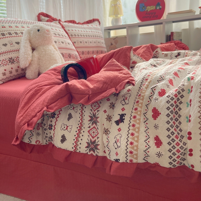 91家纺网 家纺一手货源 找家纺 迪梦姿家纺 2026新款泡芙纱花边款夏被四件套 萌物条条