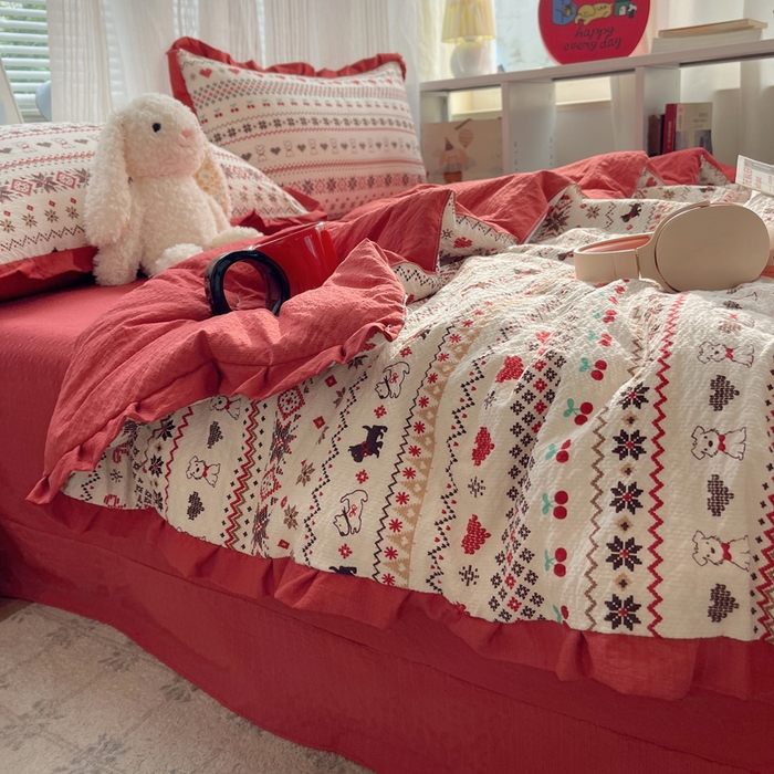 91家纺网 家纺一手货源 找家纺 迪梦姿家纺 2026新款泡芙纱花边款夏被四件套 萌物条条