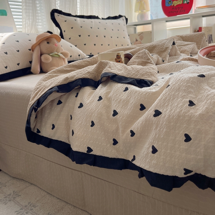 迪梦姿家纺 2026新款泡芙纱花边款夏被四件套 甜心咖絮