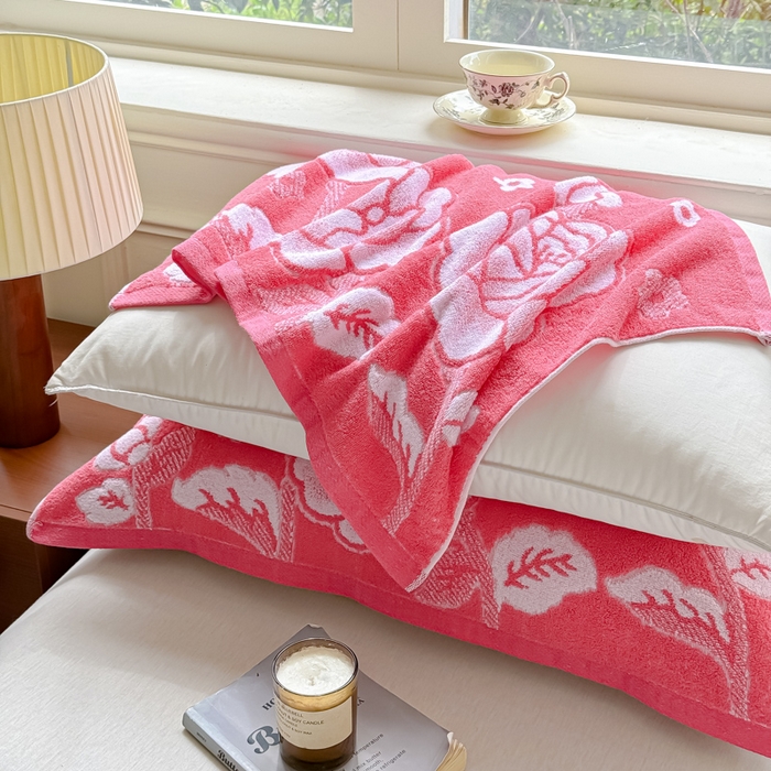 91家纺网 家纺一手货源 找家纺 乐家毛巾被（工厂自产自销） 2026新款A类全棉老上海毛圈枕巾 国色牡丹粉