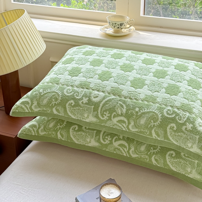 91家纺网 家纺一手货源 找家纺 乐家毛巾被（工厂自产自销） 2026新款A类全棉老上海毛圈枕巾 锦绣绿