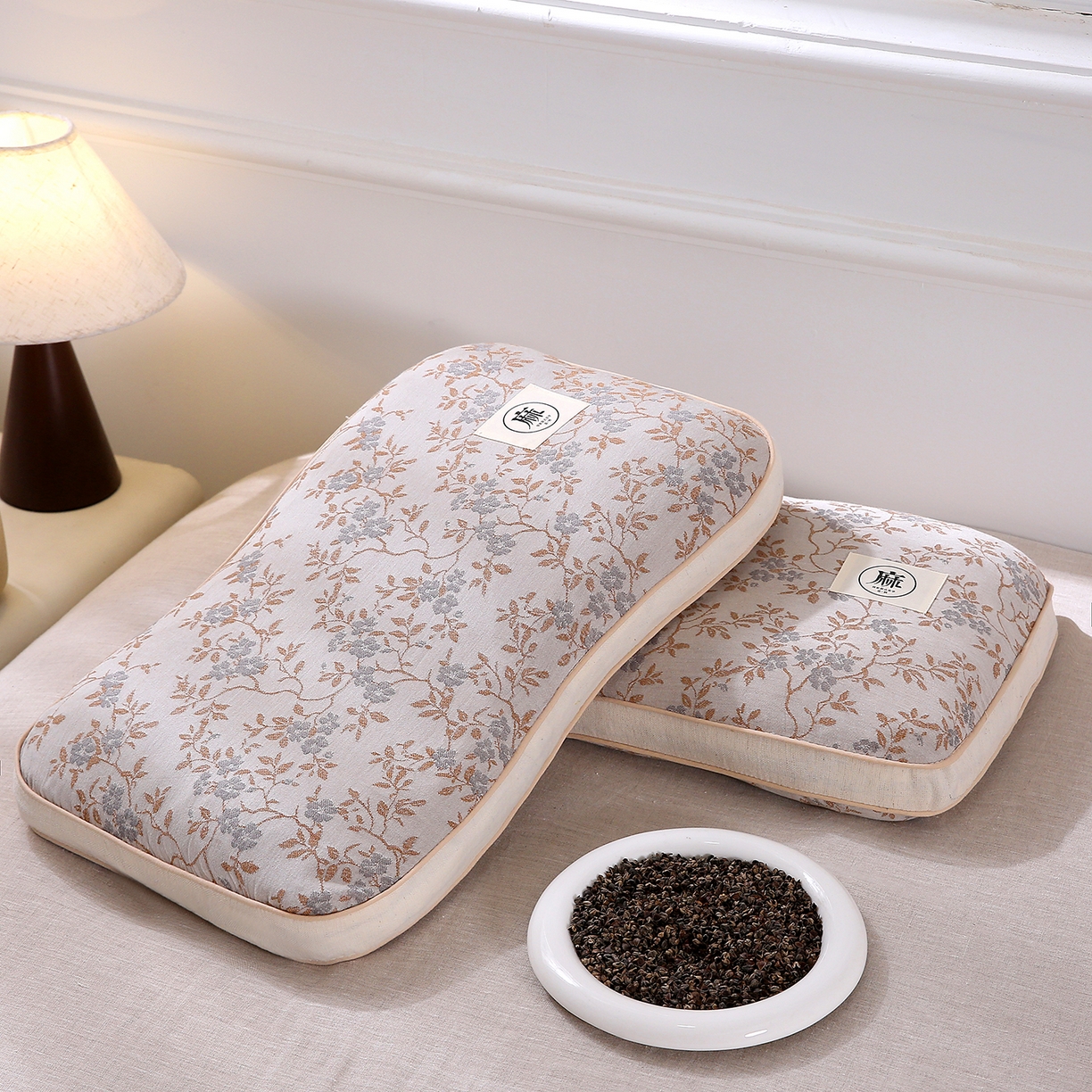 91家纺网 家纺一手货源 找家纺 珍贝家纺 2026新款棉麻荞麦枕枕头枕芯 棉麻荞麦枕-藤蔓花