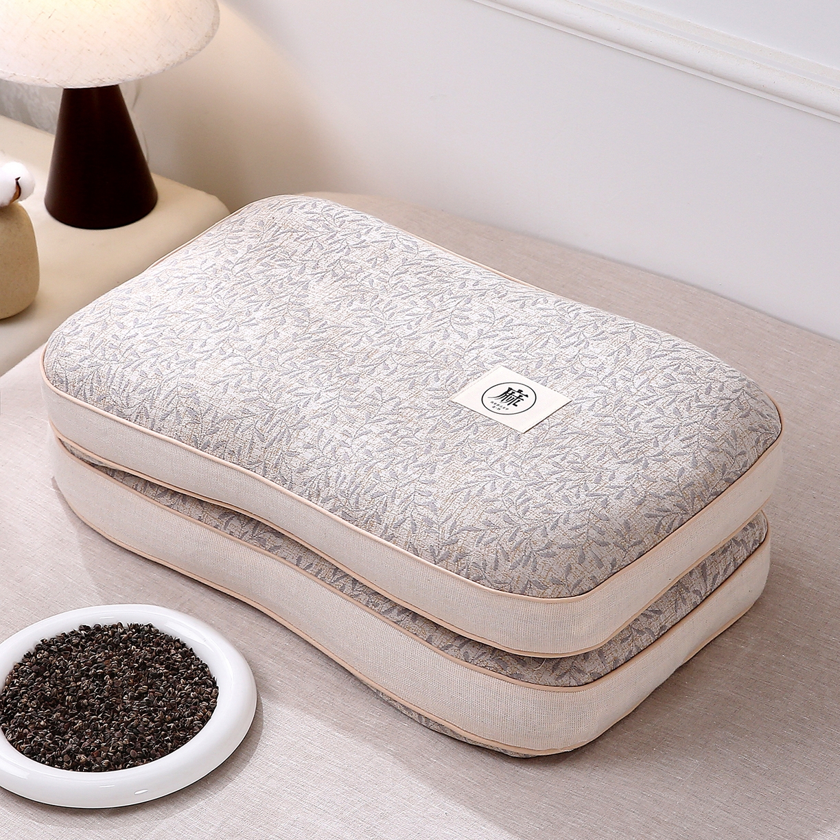 珍贝家纺 2026新款棉麻荞麦枕枕头枕芯 棉麻荞麦枕-简约灰