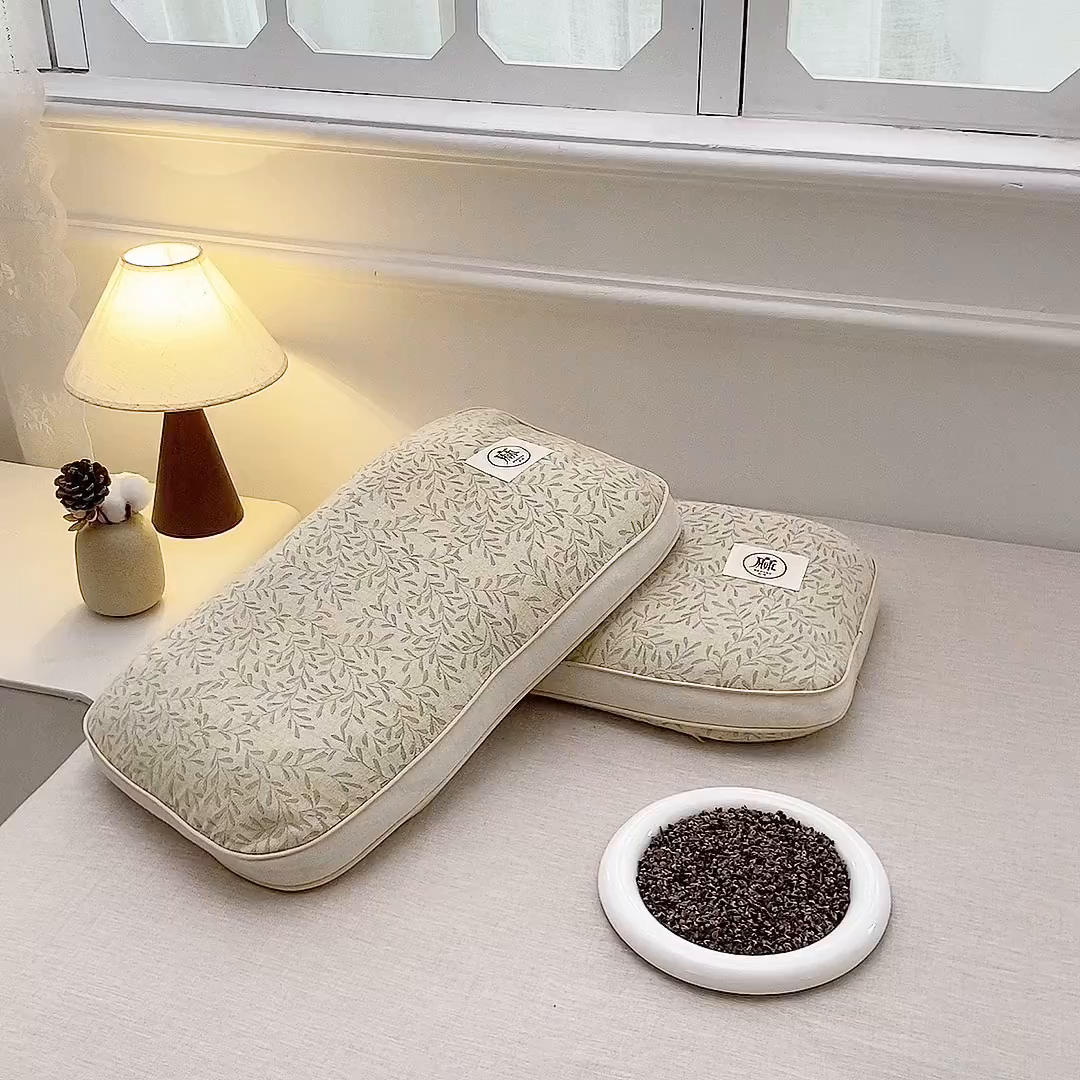 91家纺网 家纺一手货源 找家纺 珍贝家纺 2026新款棉麻荞麦枕枕头枕芯 棉麻荞麦枕-柳叶花