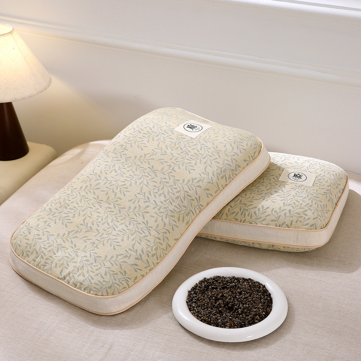 91家纺网 家纺一手货源 找家纺 珍贝家纺 2026新款棉麻荞麦枕枕头枕芯 棉麻荞麦枕-柳叶花