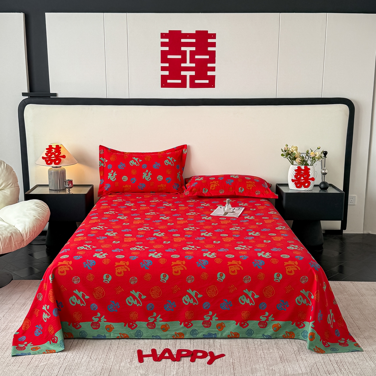 91家纺网 家纺一手货源 找家纺 （总）卓缦家纺 2026新款百福床单结婚本命年婚庆送礼福字喜庆单床单床单单件