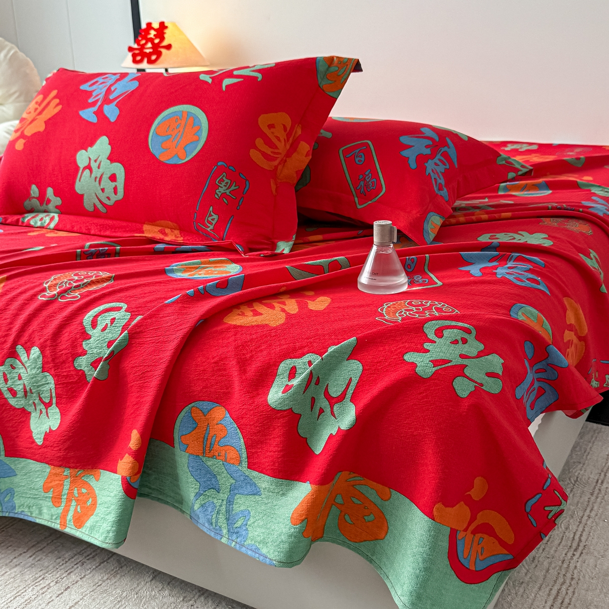 91家纺网 家纺一手货源 找家纺 卓缦家纺 2026新款百福床单结婚本命年婚庆送礼福字喜庆单床单床单单件 百福