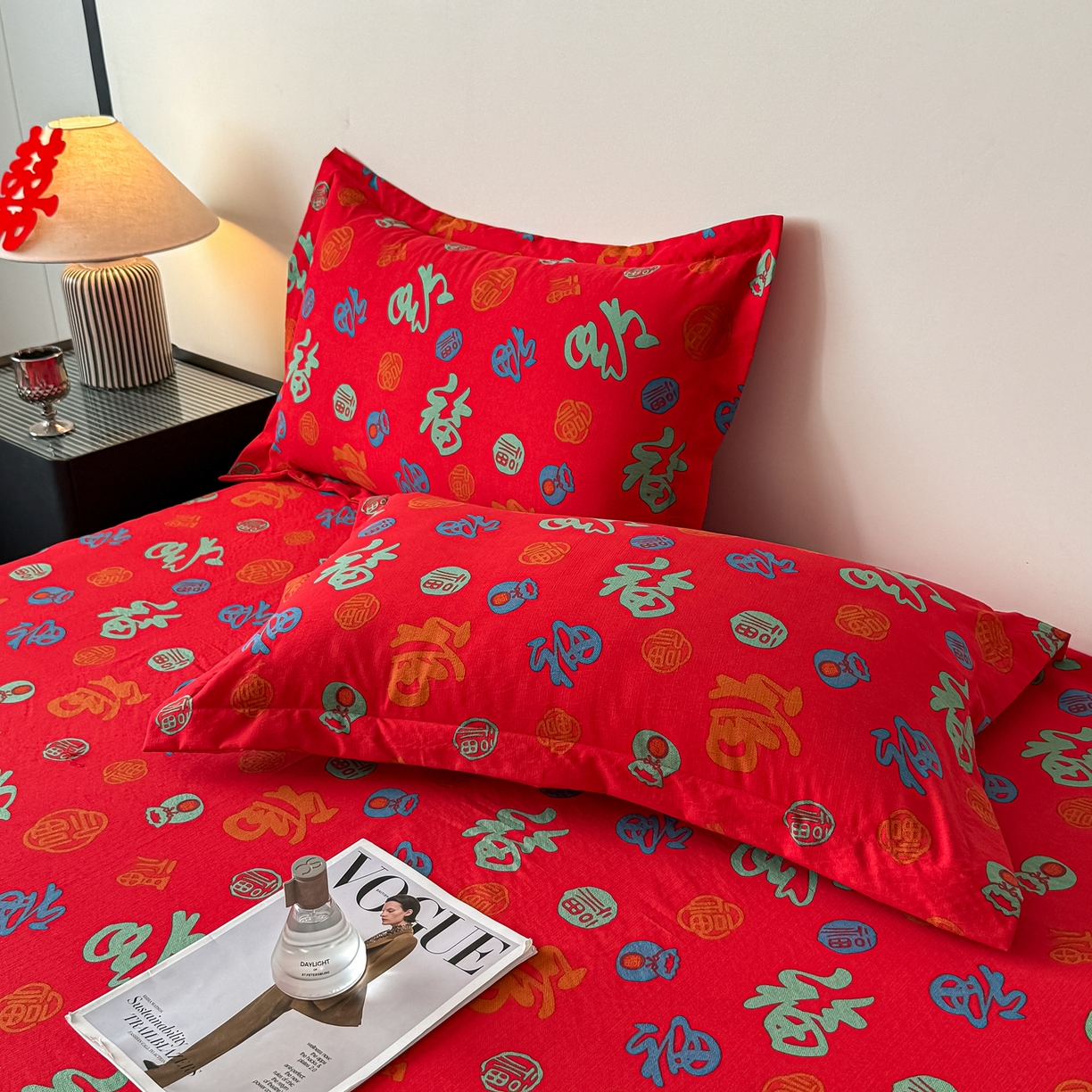 91家纺网 家纺一手货源 找家纺 卓缦家纺 2026新款百福床单结婚本命年婚庆送礼福字喜庆单床单床单单件 纳福