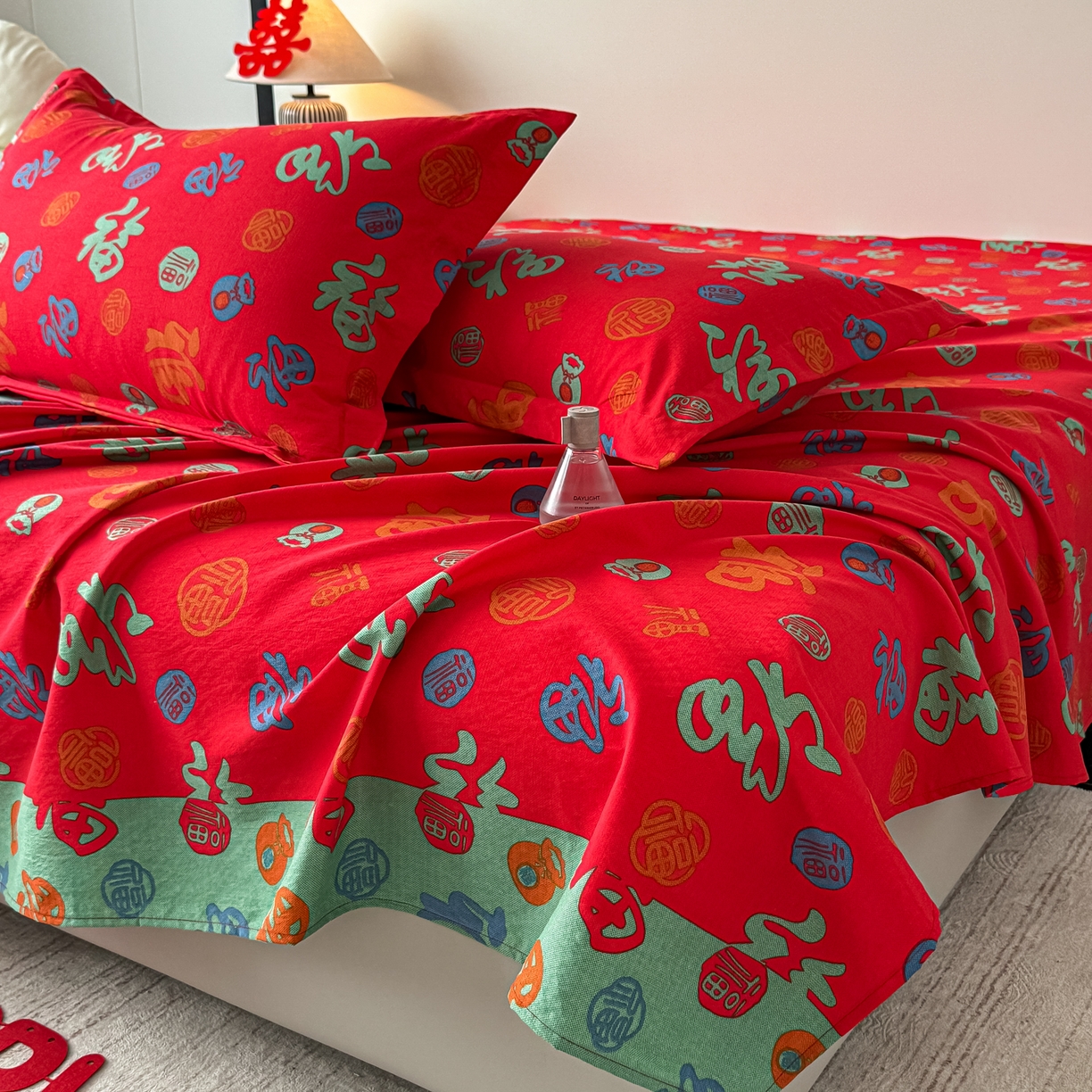 91家纺网 家纺一手货源 找家纺 卓缦家纺 2026新款百福床单结婚本命年婚庆送礼福字喜庆单床单床单单件 纳福