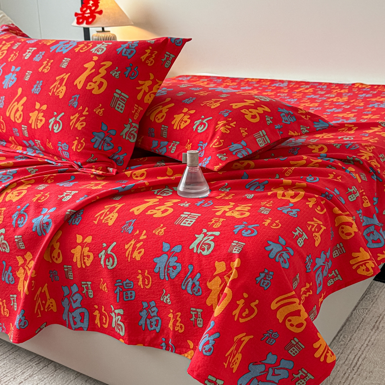 91家纺网 家纺一手货源 找家纺 卓缦家纺 2026新款百福床单结婚本命年婚庆送礼福字喜庆单床单床单单件 多福