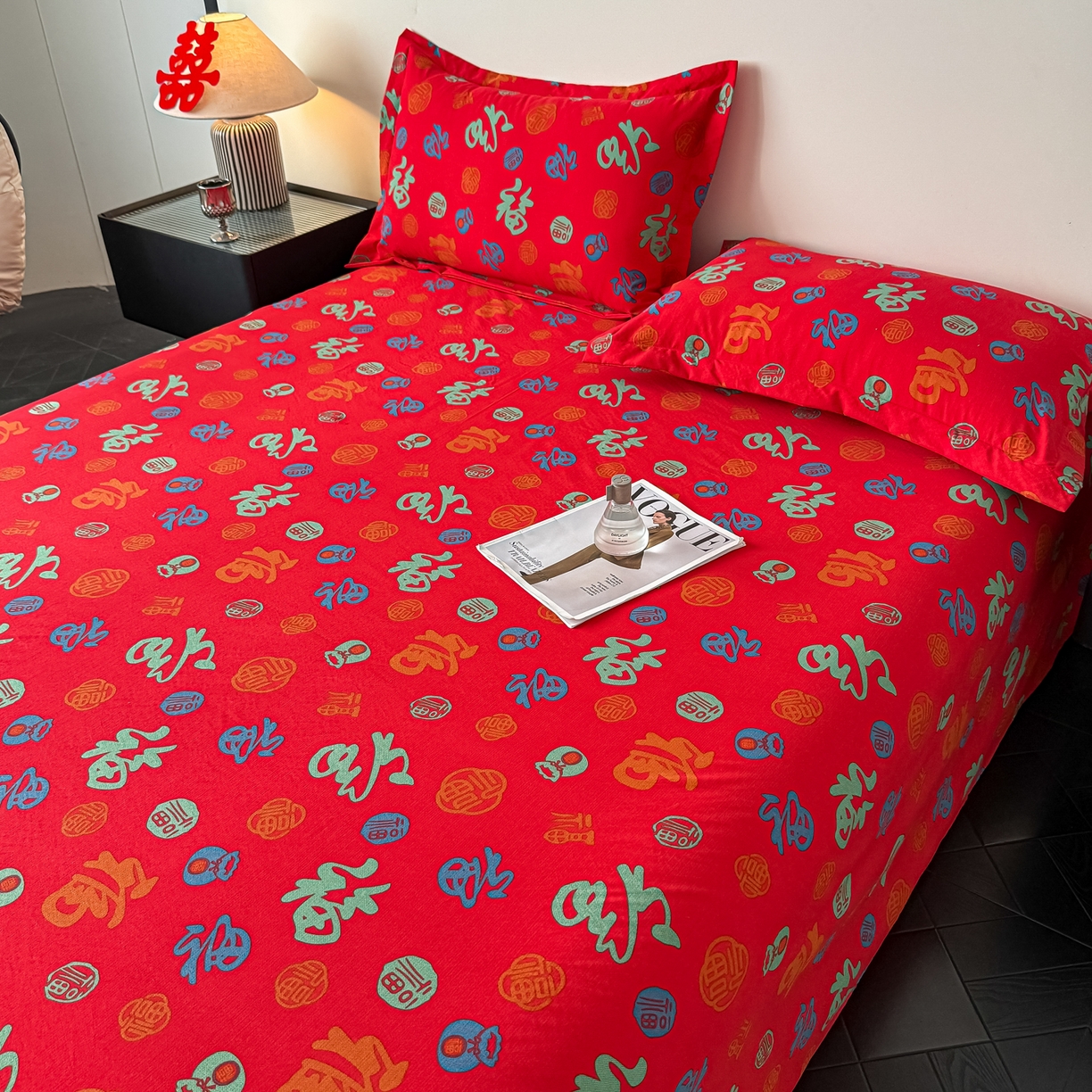 91家纺网 家纺一手货源 找家纺 卓缦家纺 2026新款百福床单结婚本命年婚庆送礼福字喜庆单床单床单单件 纳福