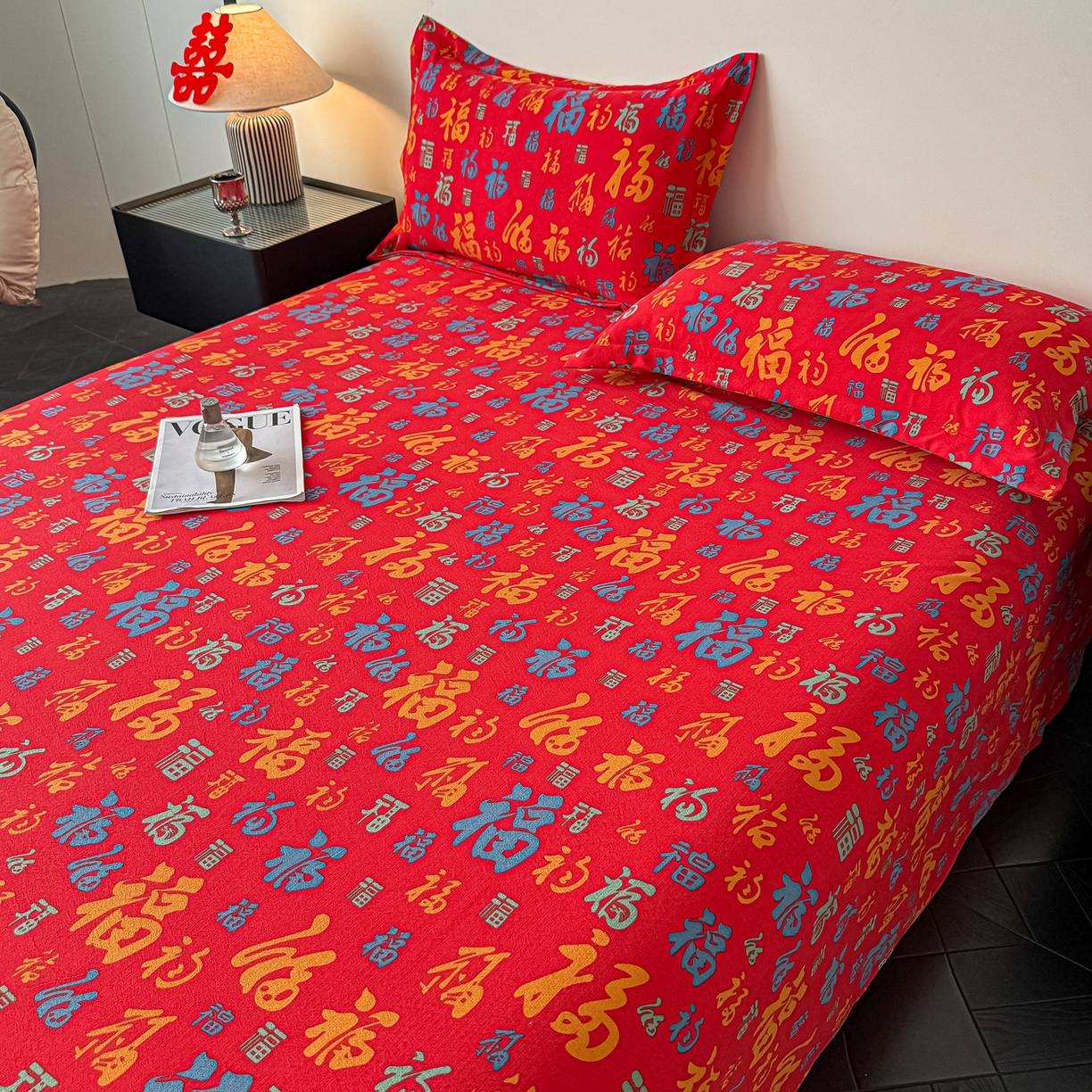 91家纺网 家纺一手货源 找家纺 卓缦家纺 2026新款百福床单结婚本命年婚庆送礼福字喜庆单床单床单单件 多福