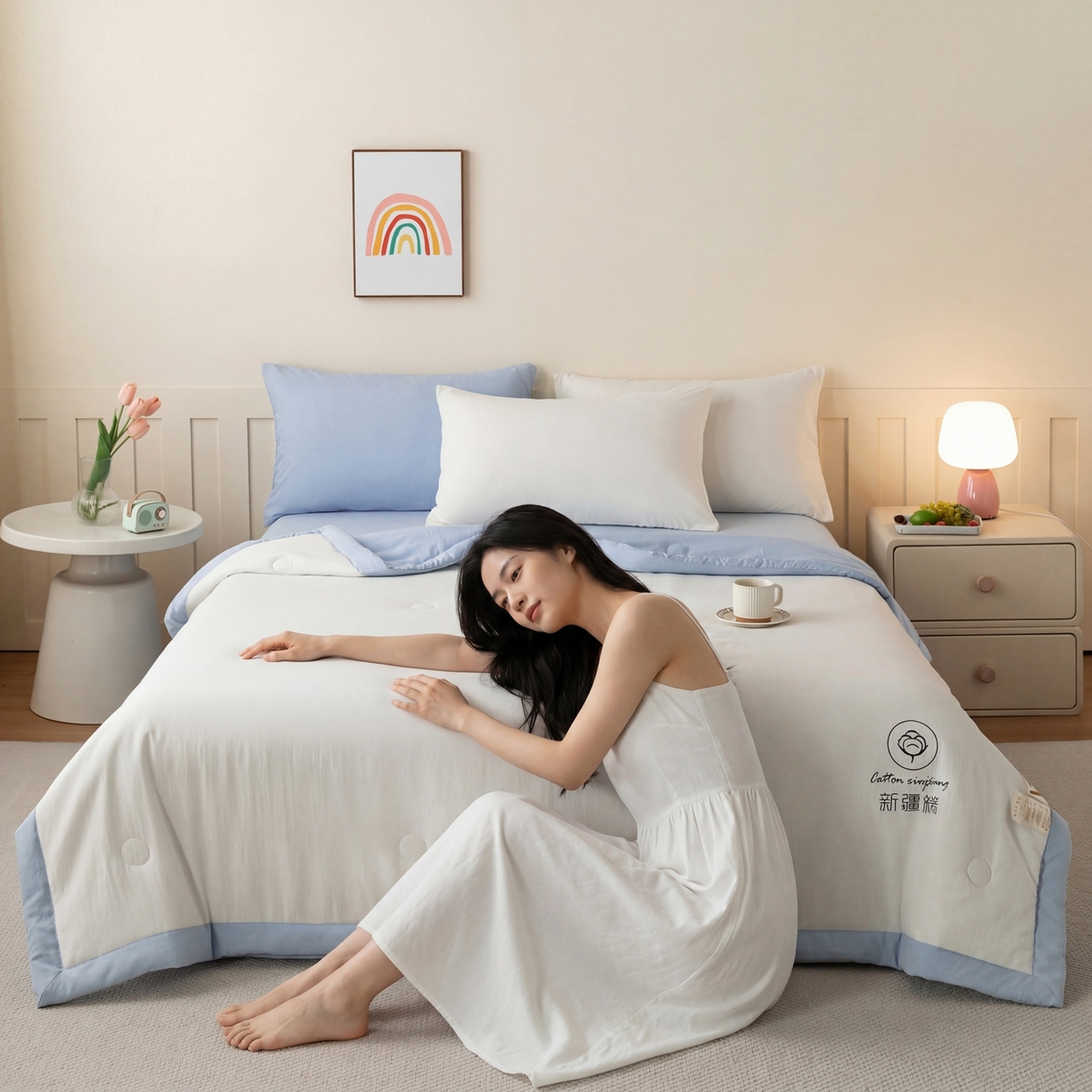 91家纺网 家纺一手货源 找家纺 （总）几禾 2026春夏新款纯色水洗棉双拼夏被新疆棉花被夏凉被空调被被子被芯
