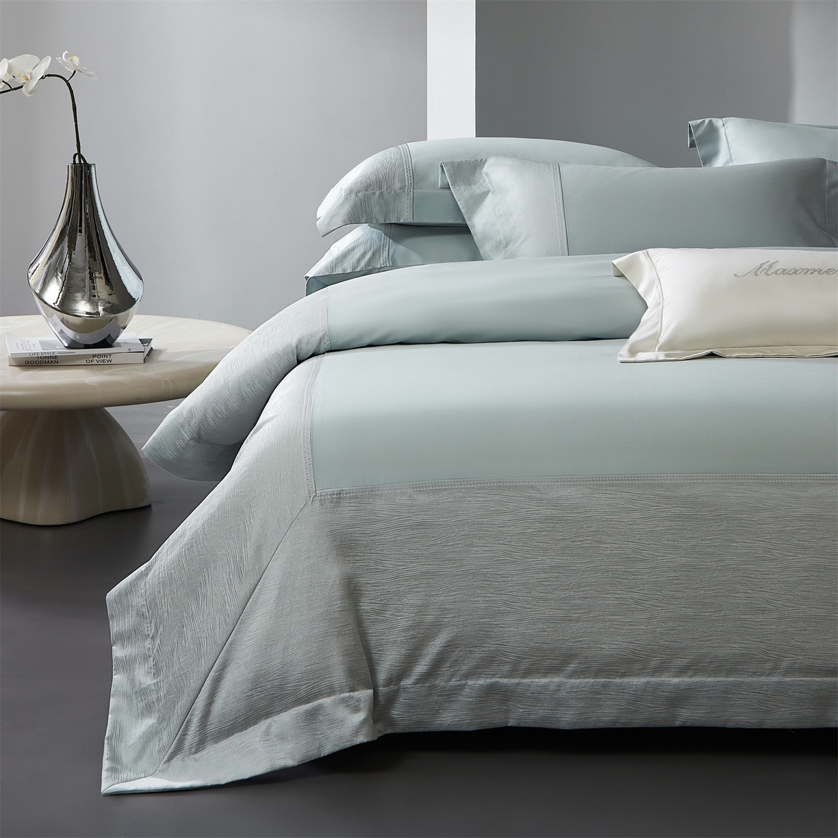 91家纺网 家纺一手货源 找家纺 （总）馨蕊家居 2026春夏新款100S全棉纯棉高精密提花刺绣四件套-追光