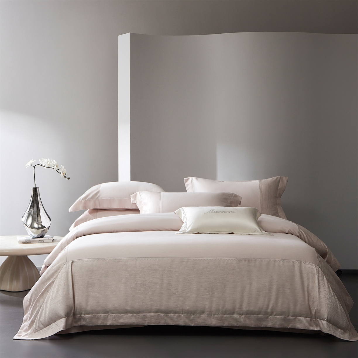 馨蕊家居 2026春夏新款100S全棉纯棉高精密提花刺绣四件套-追光 追光-蔷薇粉