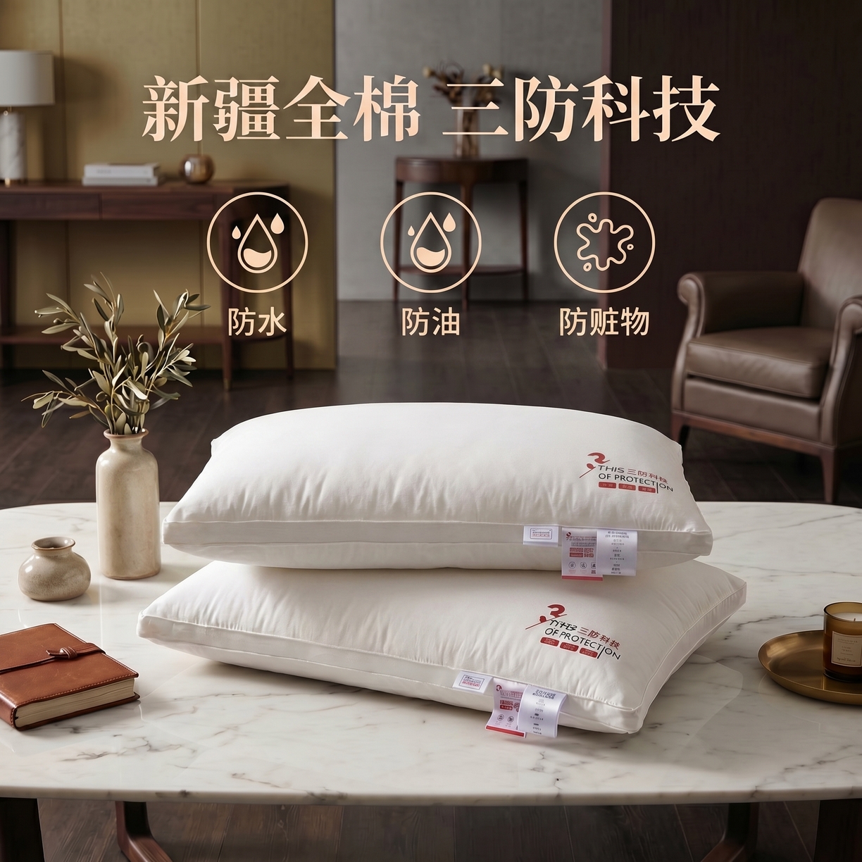 91家纺网 家纺一手货源 找家纺 （总）熙朵梦家纺 2026新款新疆全棉三防枕护颈枕枕芯家用学生枕头防污防水防油