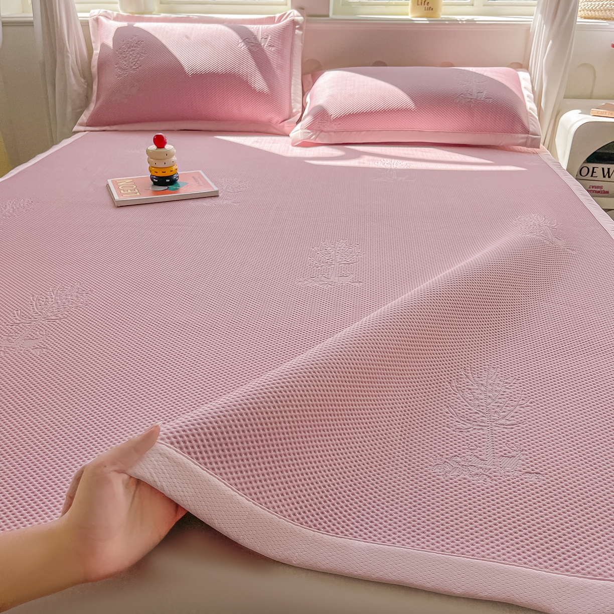 梓之赫  2026新款凉感冰豆豆凉席平铺款复合三明治三件套-一鹿相随 一鹿相随-粉